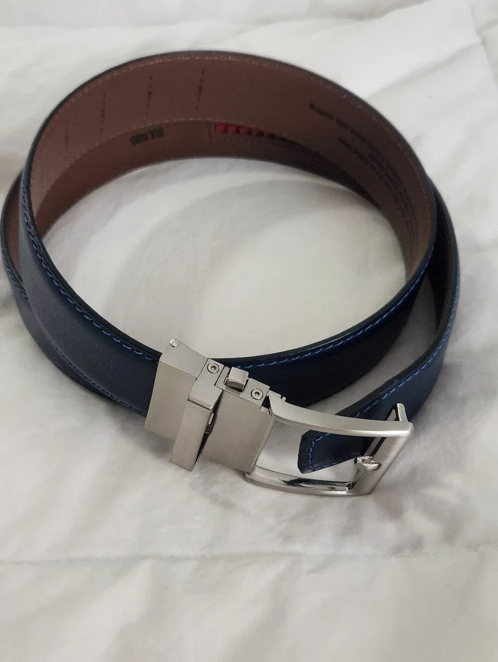 Rowland Thomas Nexbelt Navy Blue Italian Leather Silver Buckle